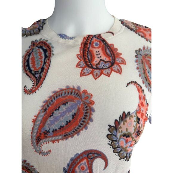 Tory Burch Women’s Paisley Long Sleeve Top Size M Cream Boho Luxury Blouse - Picture 3 of 9